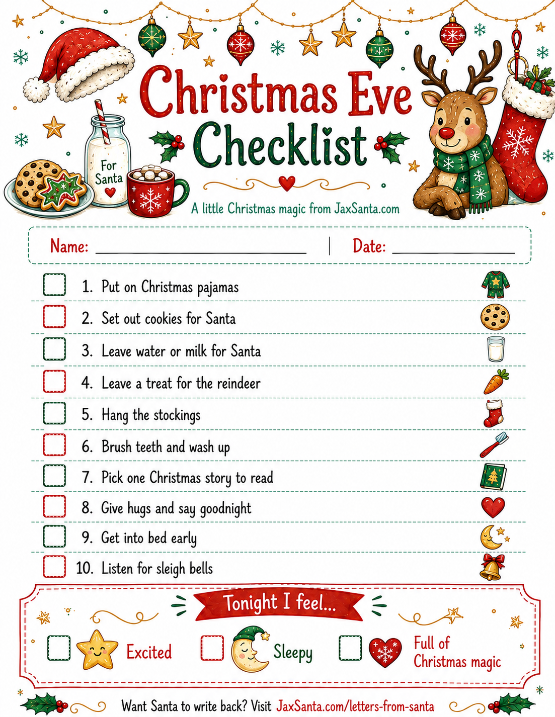 Christmas Eve Checklist free Christmas printable from JaxSanta